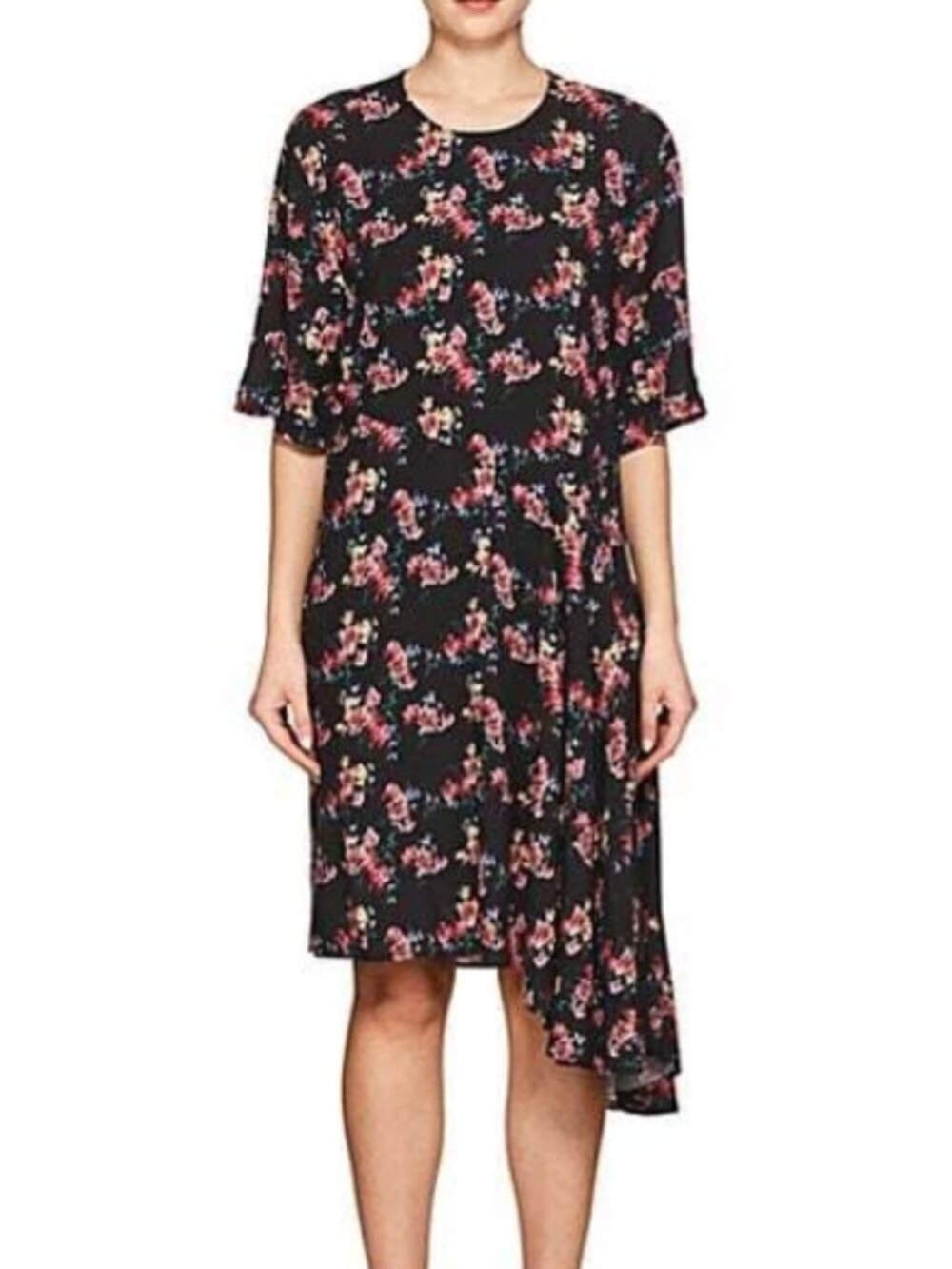 Public School Rima Floral Asymmetric Shift Dress Black Women's Size 4 Midi Boho